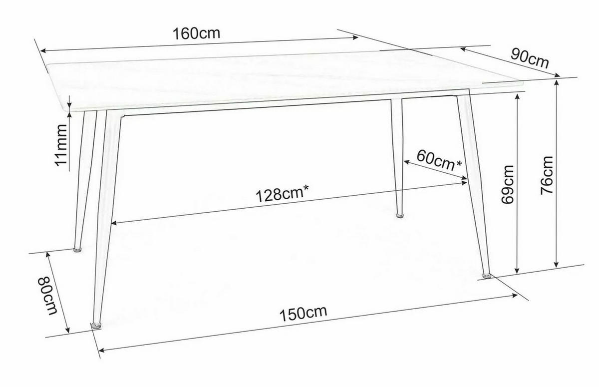 ESSTISCH Rion Marmor Grau 160 / 90 / 76cm - Schwarz/Grau, Holz/Keramik (90/160/76cm) - Feldmann-Wohnen