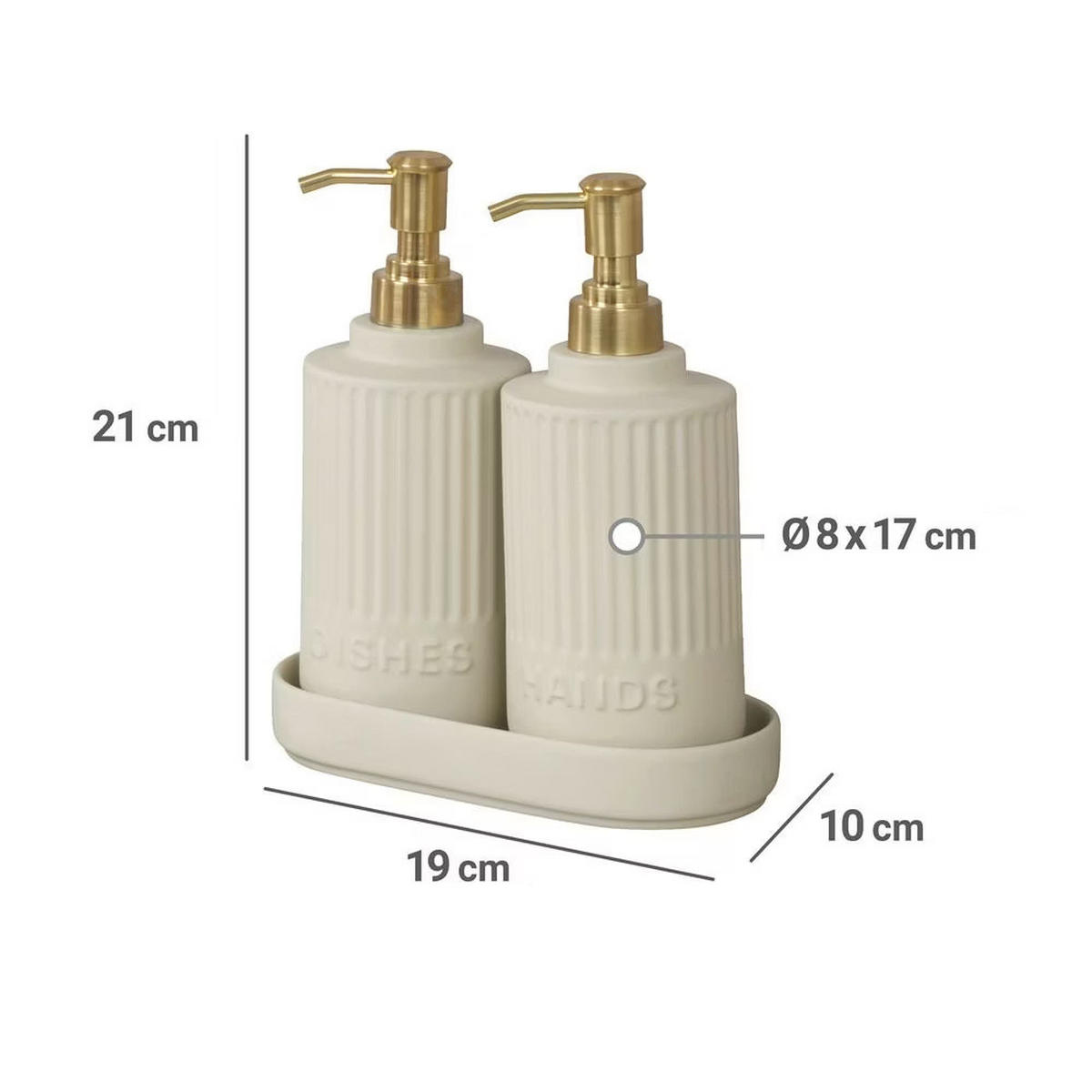 SPENDERSET mit Tablett Heidi 550 ml 10/19/21 cm - Beige, Keramik (19/21/10cm) - Wenko
