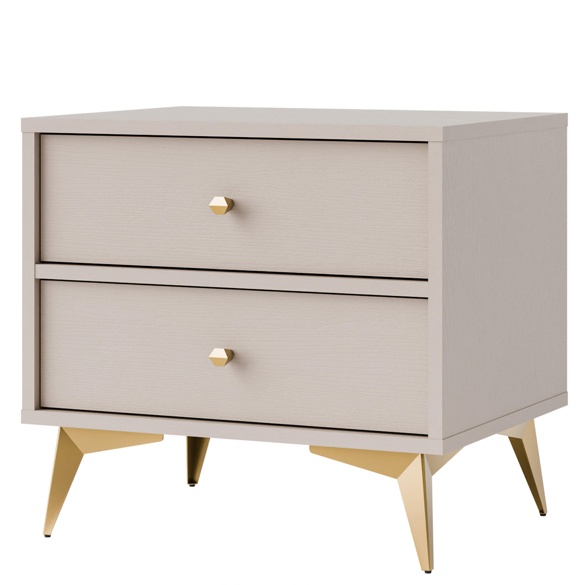NACHTTISCH FLOREN, Creme/Gold - Creme, Holzwerkstoff/Metall (51.8/48.5/40.8cm) - KONSIMO®