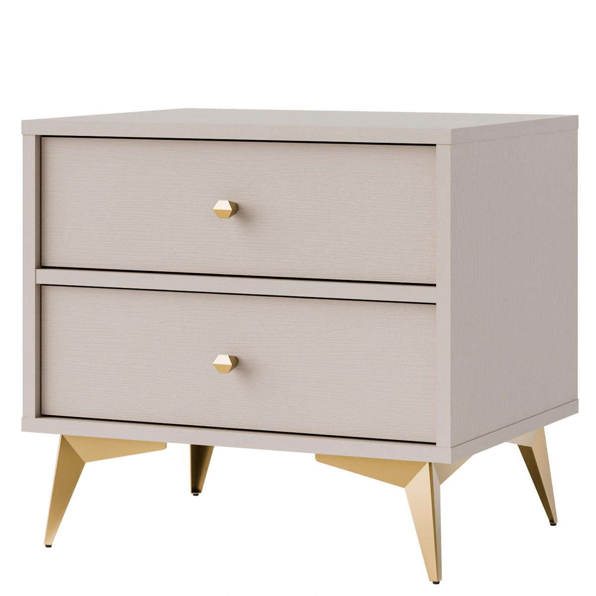 NACHTTISCH FLOREN, Creme/Gold - Creme, Holzwerkstoff/Metall (51.8/48.5/40.8cm) - KONSIMO®