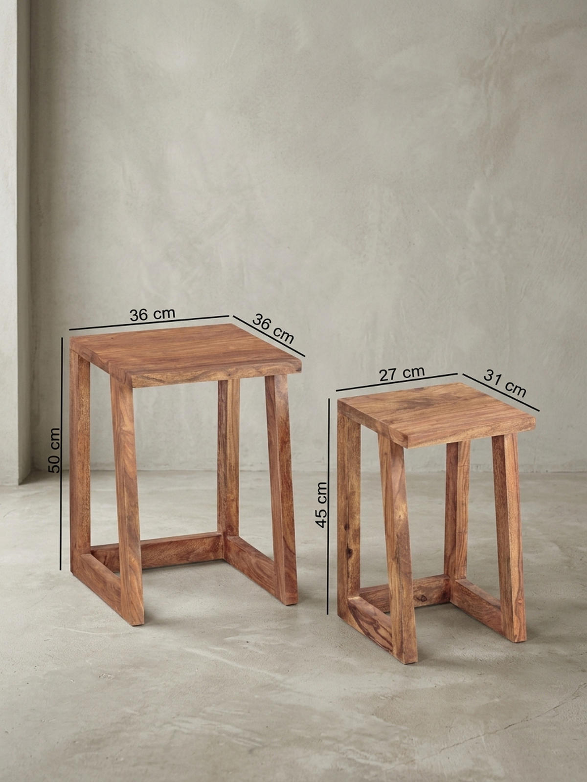 BEISTELLTISCH Set – 2-teilig Massivholz verschiedene Größen - Braun, Holz (36/36/50cm) - KADIMA DESIGN