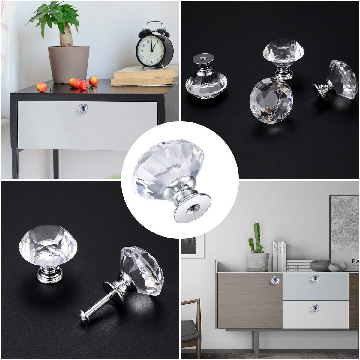 SCHRANKKNOPF Kristall 8er-Set 30 mm - Transparent, Metall (3.1/2.7/3.1cm)