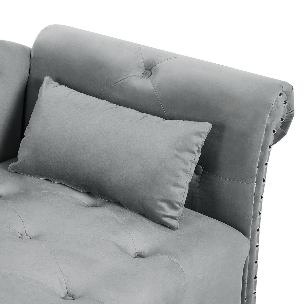 ČALOUNĚNÉ LEHÁTKO CHAISE LONGUE LEVOSTRANNÉ Sametová látka Šedé Ivry - černá/tmavě šedá, textil (152/72/62cm) - Beliani