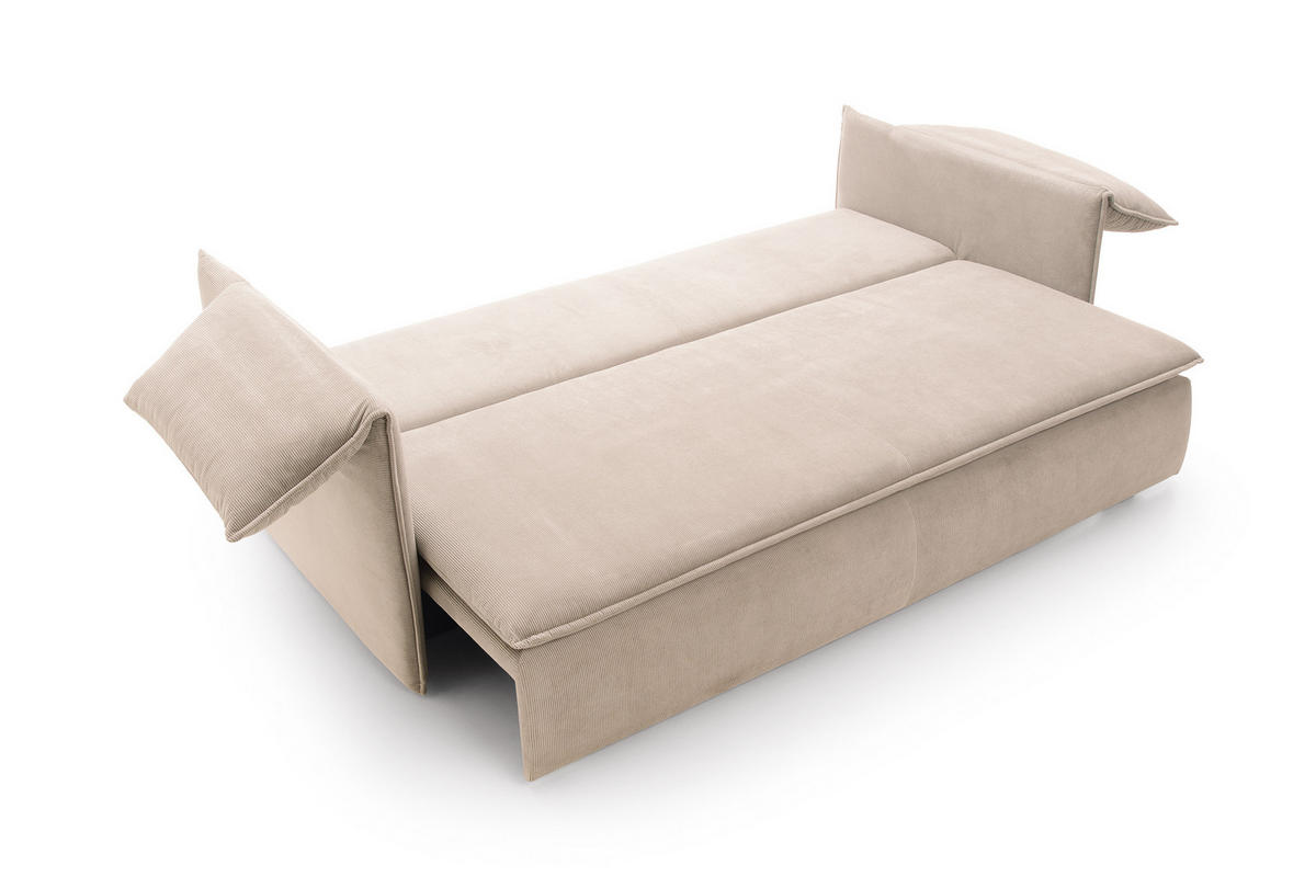 BETTSOFA PREGIO Beige Velours-Stoff mit Schlaffunktion - Beige, Textil (105/89/218cm) - MASSENO