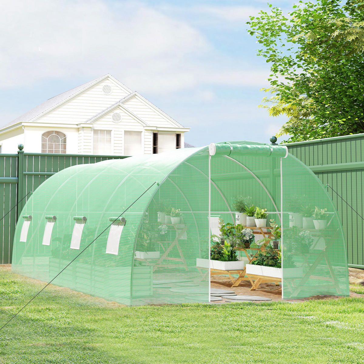 FOLIOVÝ SKLENÍK, zelený, pozinkovaná ocel, PE plast - zelená barva, plast (300/200/600cm) - Outsunny