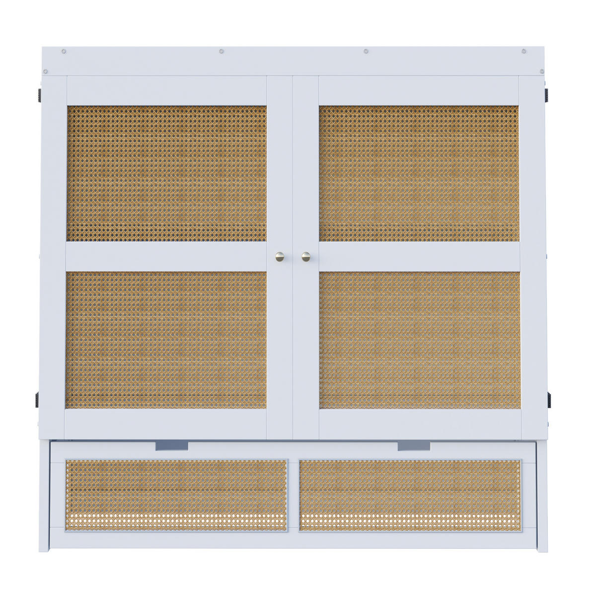 KREVET 140/200 cm s preklopnim zidnim dizajnom, prostorom za pohranu i vratima u rattan stilu, Bijela / Siva - bijela, drvni materijal (140/200cm) - Redom