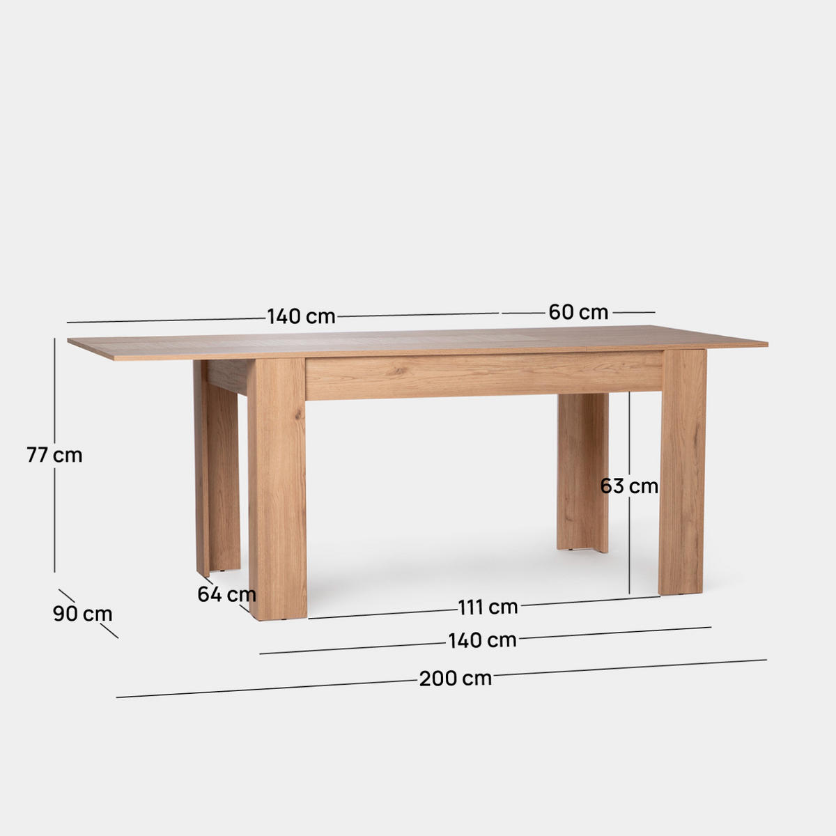 AUSZIEHBARER TISCH Selin Natürlich 140/200 cm x 77 cm - Naturfarben, Holzwerkstoff (90/140/77cm) - Klast Home