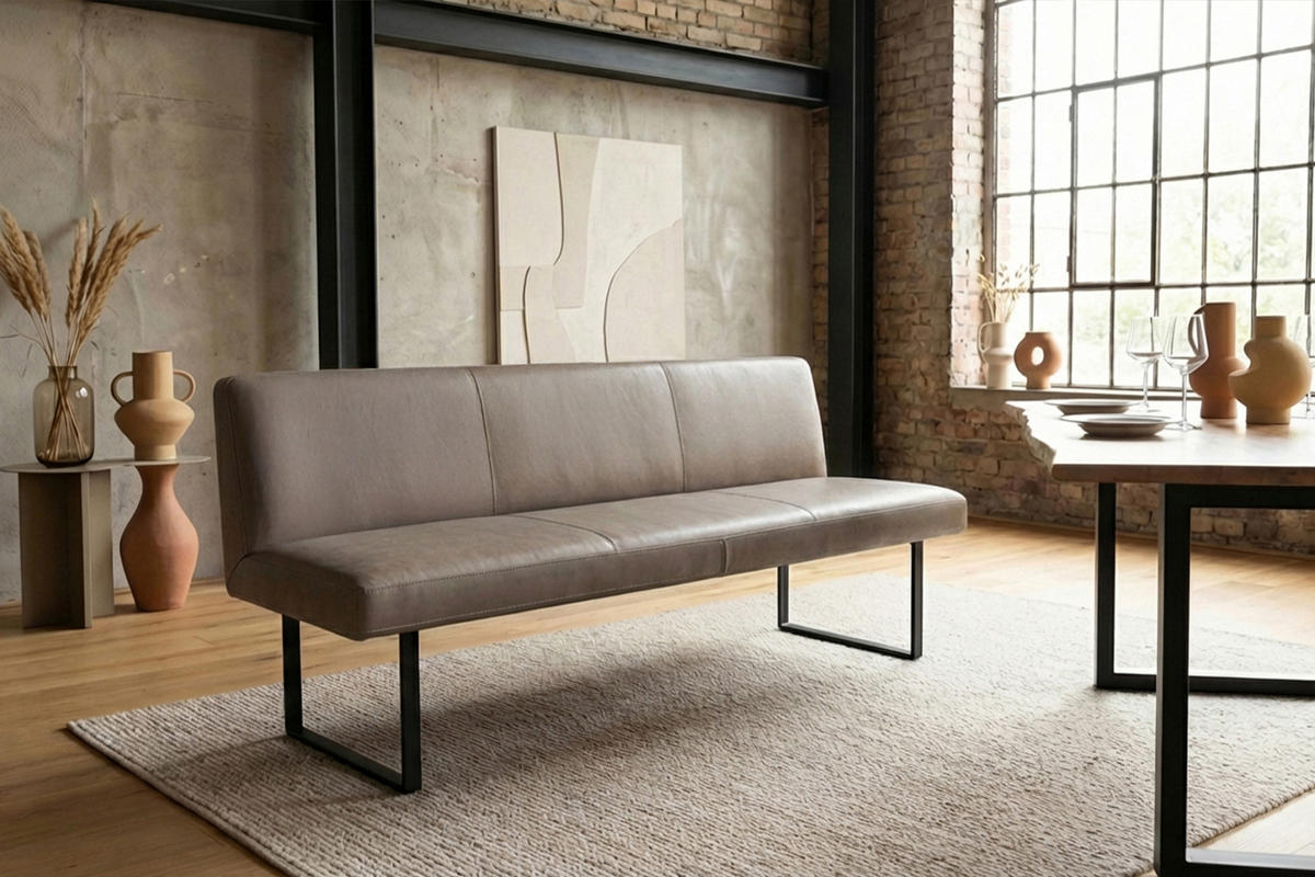ESSZIMMERBANK ELEEN Grau Leder - Grau, Leder (203/85/69cm) - KAWOLA