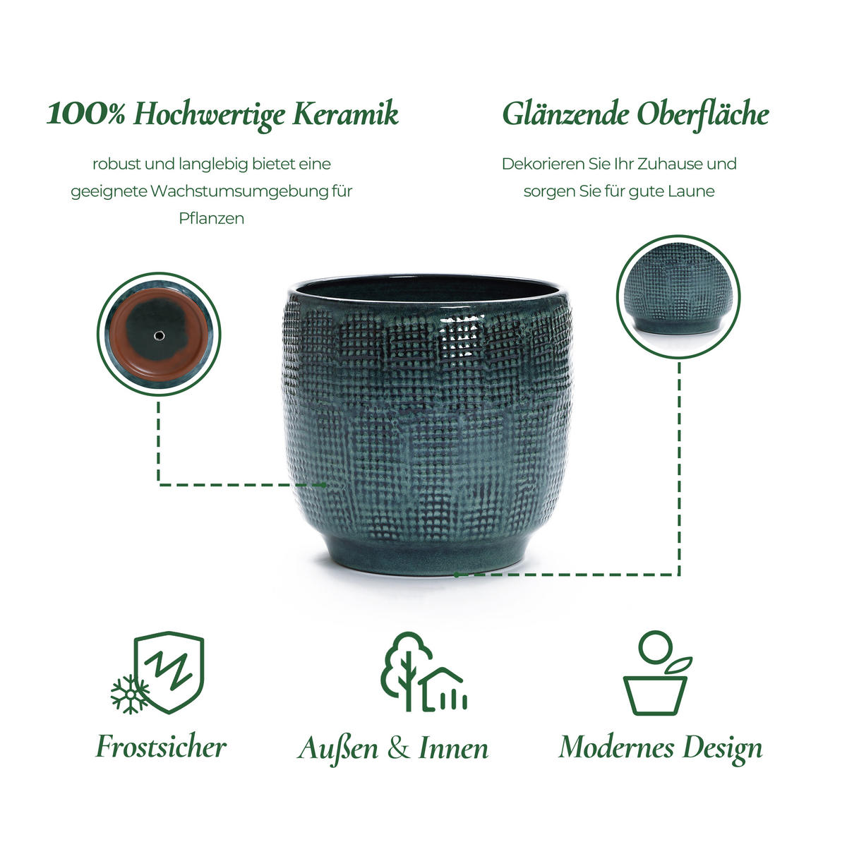 ÜBERTOPF Keramik Graugrün 30x28cm - Dunkelgrün, Keramik (29cm) - Hometopia