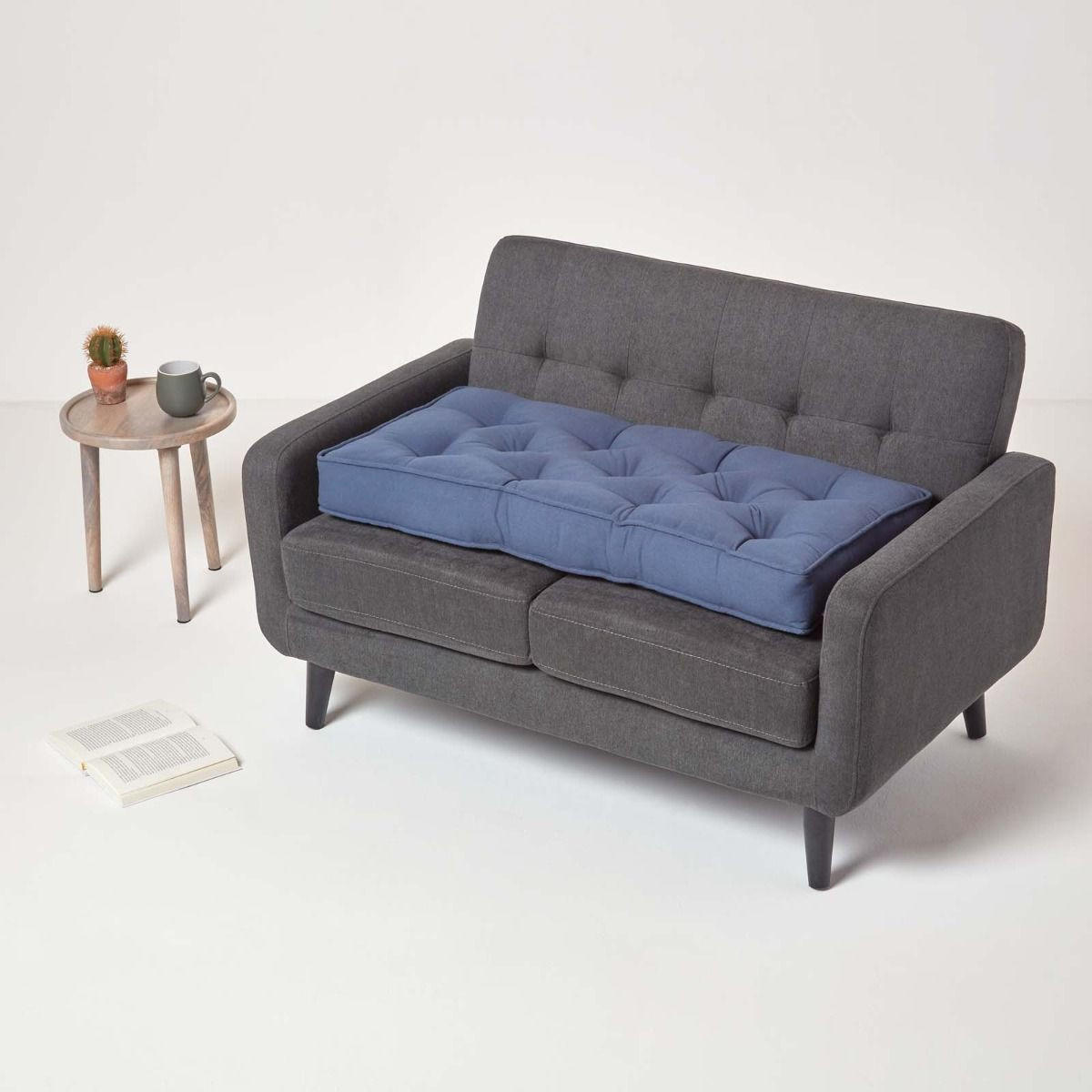SITZAUFLAGE für Zweisitzer-Sofa 100 x 48 cm – dickes Sitzkissen dunkelblau - Dunkelblau, Textil (48/100/10cm) - Homescapes