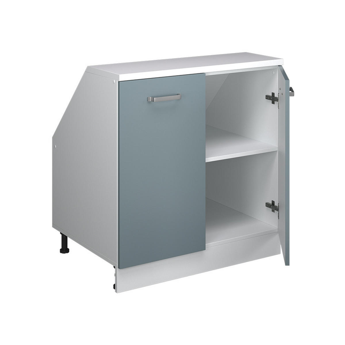 KUCHYNSKÁ SKRIŇA PRE ŠIKMÉ STRECHY R-Line Modrošedá 80 cm s 2 dverami, korpus skrine hĺbka 60 cm - biela/modrosivá, kompozitné drevo (80/83.8/60cm) - Vicco