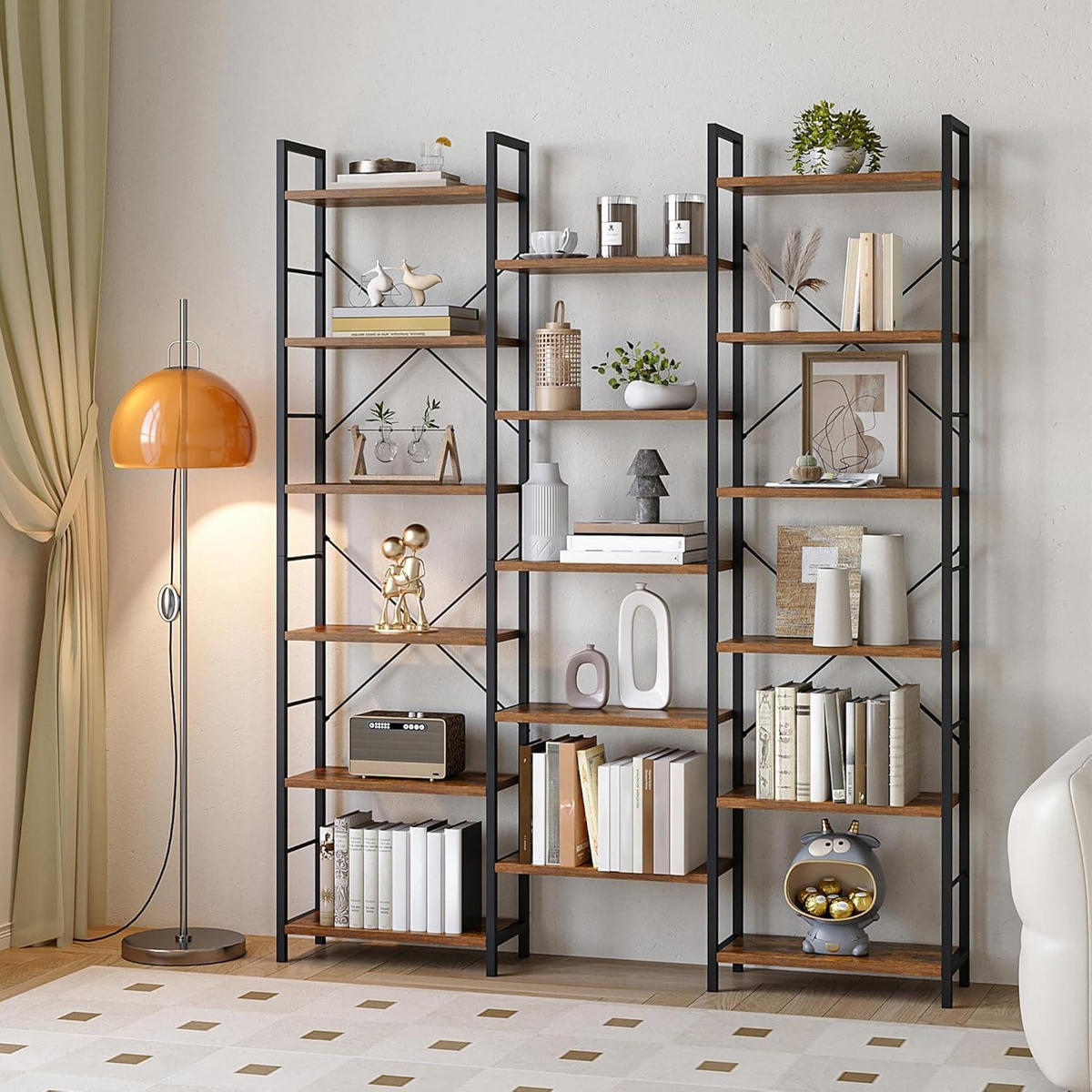 BÜCHERREGAL 6 Etagen Vintagebraun-Schwarz 24 x 152 x 186 cm - Braun, Holzwerkstoff (152/186/24cm)