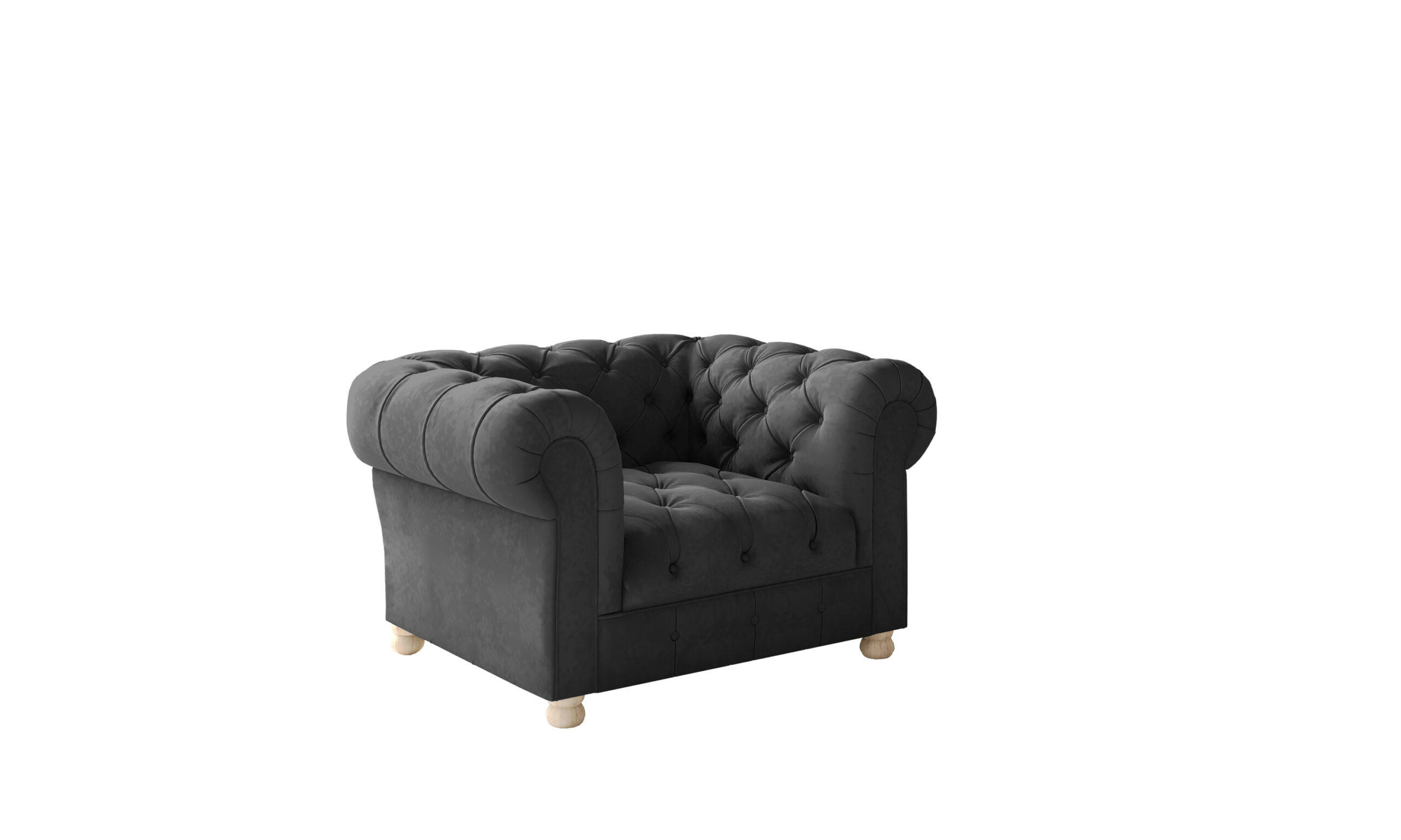 SESSEL CHESTERFIELD Elegant Klassisch Schick Stoff Whisper Velours Graphit - Graphitfarben, Holz (112/77/90cm) - Kaiser Möbel