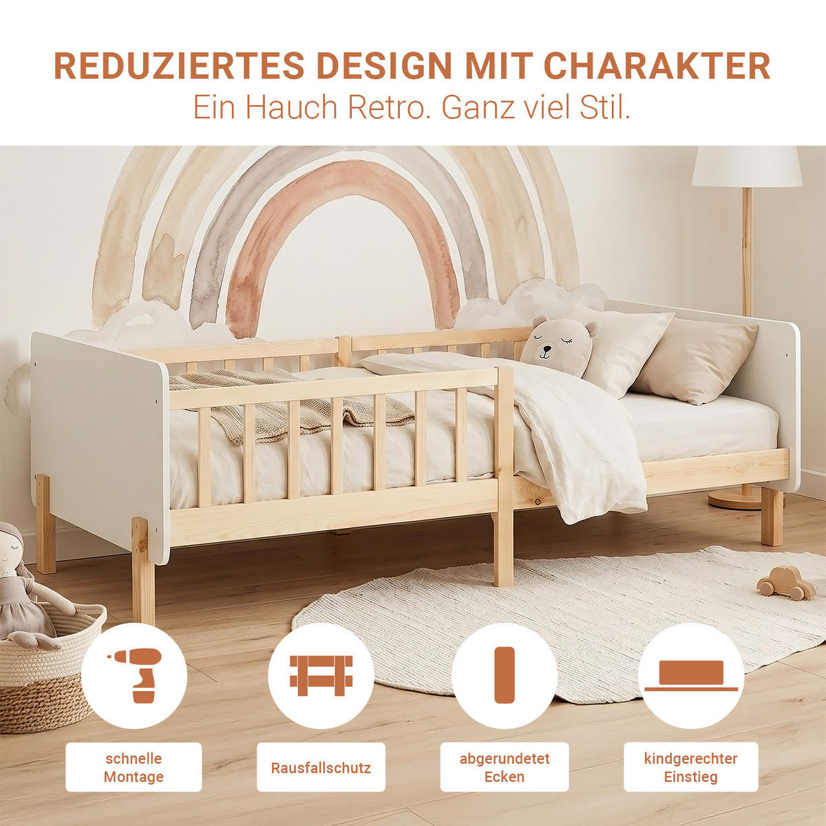 KINDERBETT Weiß 90/200 Lattenrost Rausfallschutz - Weiß, Holz (100/67/208cm) - Homestyle4u