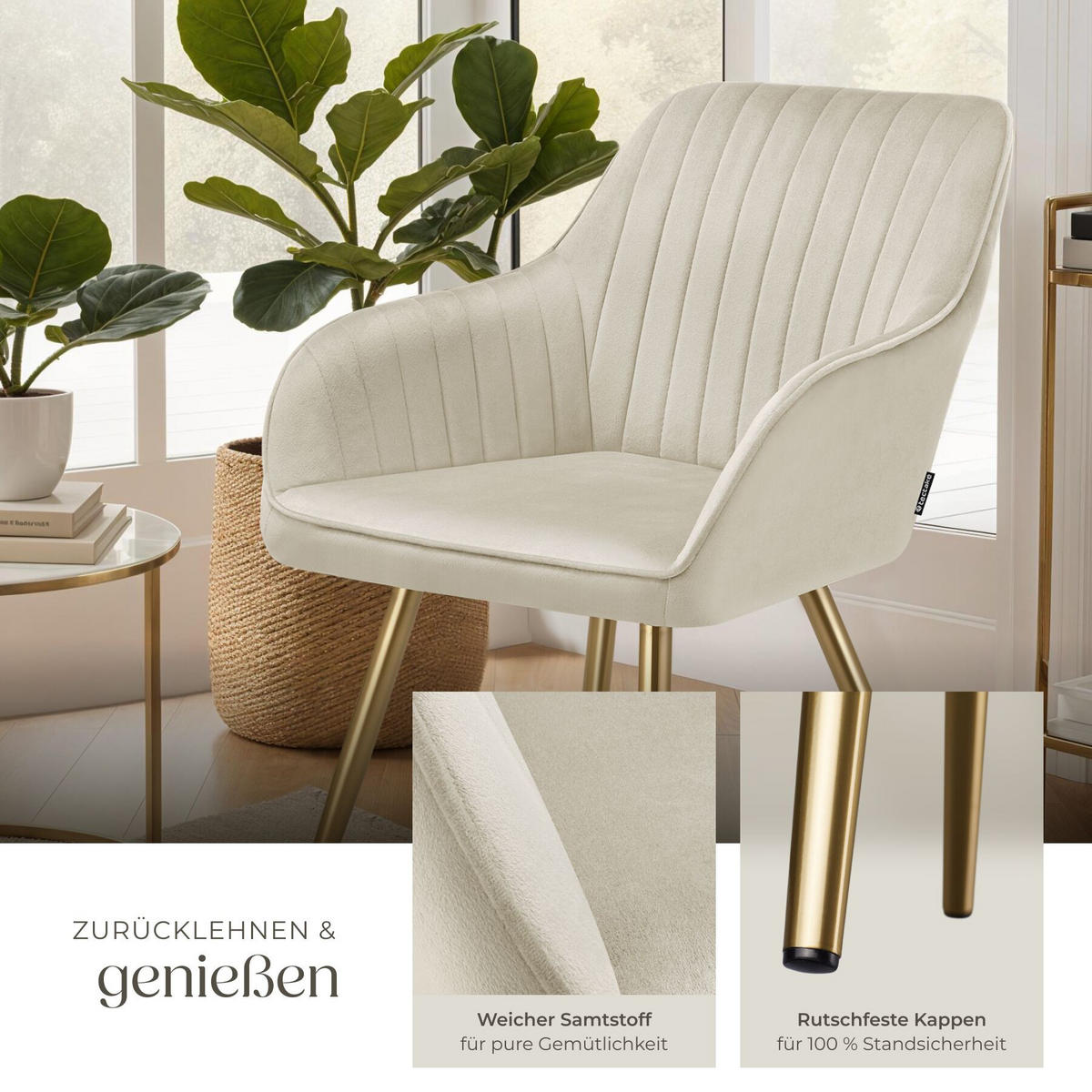 ESSZIMMERSTUHL 4er Set Marilyn 58 x 62 x 82 cm creme/gold - Goldfarben/Creme, Kunststoff (58/82/62cm) - tectake