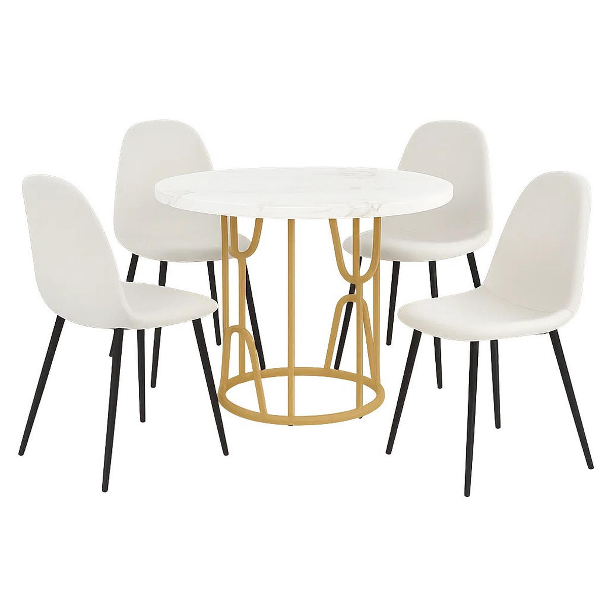 ESSTISCH SET mit rund 1 Tisch Marmoroptik & 4 Stoffstühle Beige - Weiß, Holzwerkstoff/Textil (110/74/65cm) - Urban Meuble