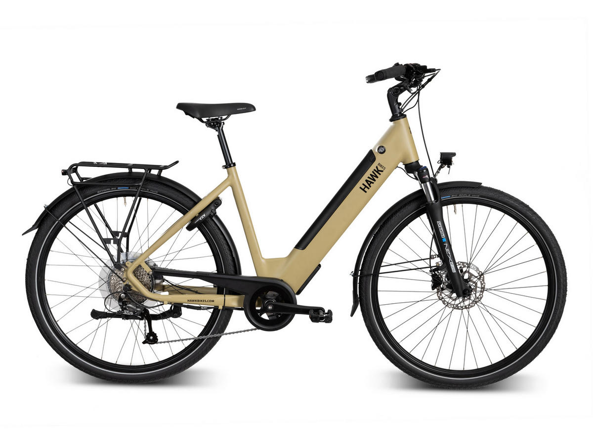 E-TREKKING Integrated Lady Bafang E-Bike Sand 28 Zoll Gr: 50cm - Sandfarben, Metall (50cm) - Hawk Bikes