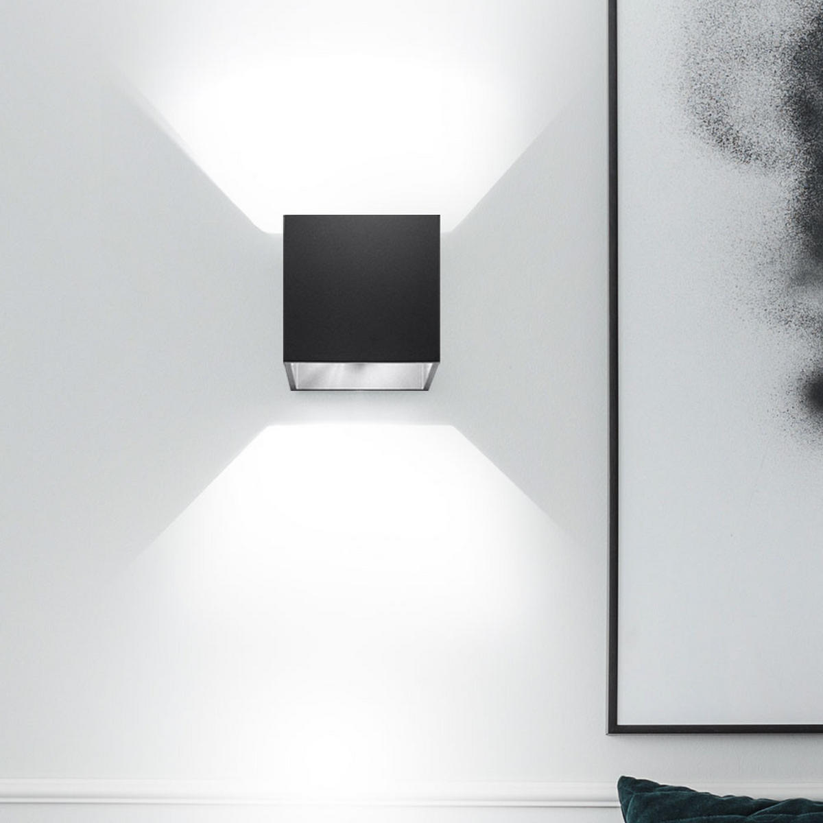 LED WANDLEUCHTE Aluminium Schwarz Würfelform - Schwarz, Metall (10/12/10cm)