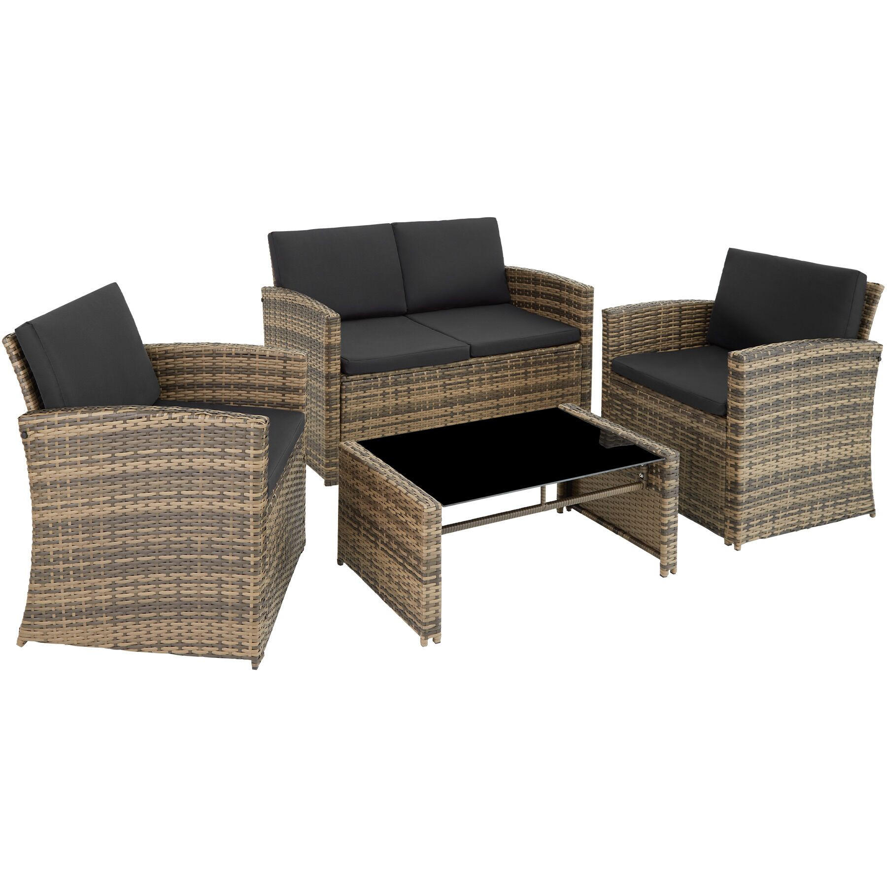 RATTANLOUNGE Jesolo, mit Sicherheitsglasplatte, natur/dunkelgrau - Naturfarben, Kunststoff - tectake
