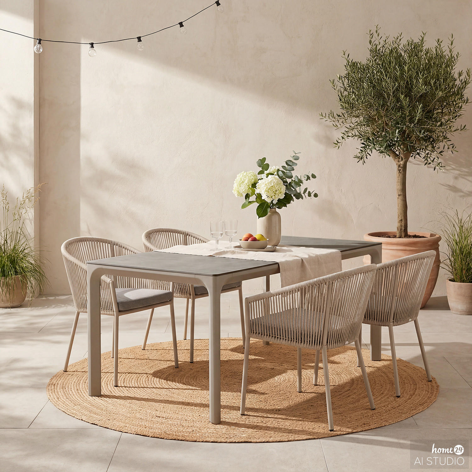 GARTENTISCH - Aluminium / Granit - Grau - Grau, Glas/Keramik (90/180/74cm) - home24