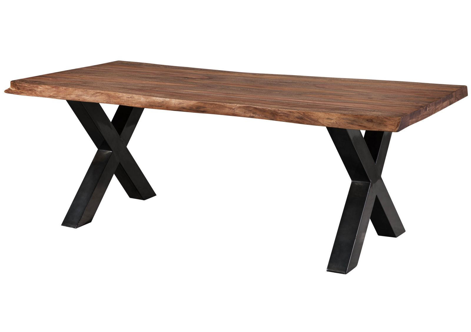 BAUMTISCH Sheesham 220x100x77 grau gebeizt / X-Beine anthrazit glänzend FREEFORM 5 - Grau, Holz (220/100/77cm) - Massivmoebel24