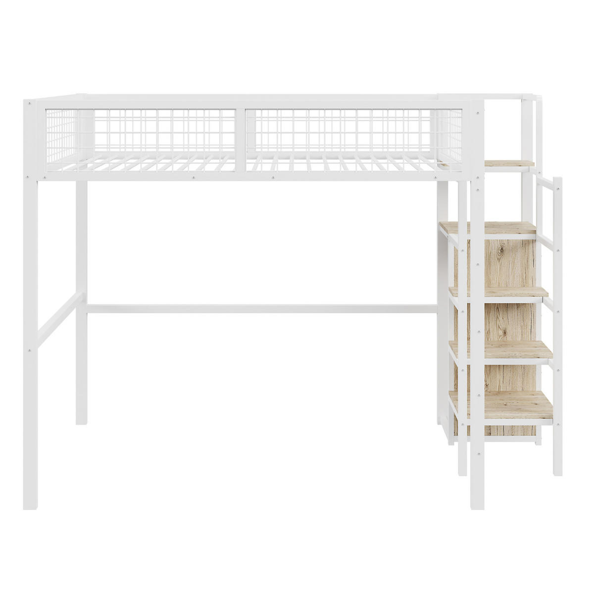 HOCHBETT 140/200 cm Weiß mit Leiter, Kleiderschrank und Regal - Weiß, Metall (140/200cm) - Flora Grace