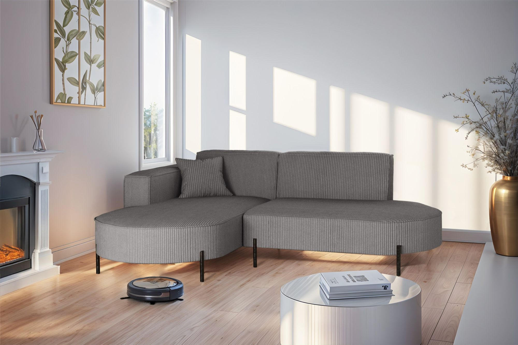 ECKSOFA Valencia Xs - Grau, Holzwerkstoff/Textil (236/165cm) - Fun Möbel