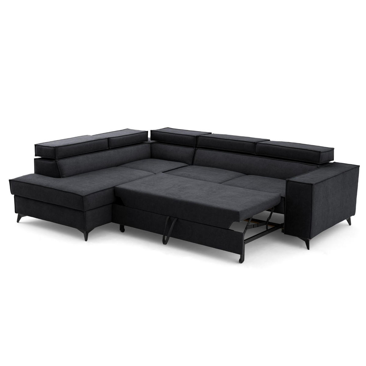 ECKSOFA PURE L Links mit Schlaffunktion 127x199 Velours Graphit - Graphitfarben/Schwarz, Holz/Textil (281/204cm) - Muffo