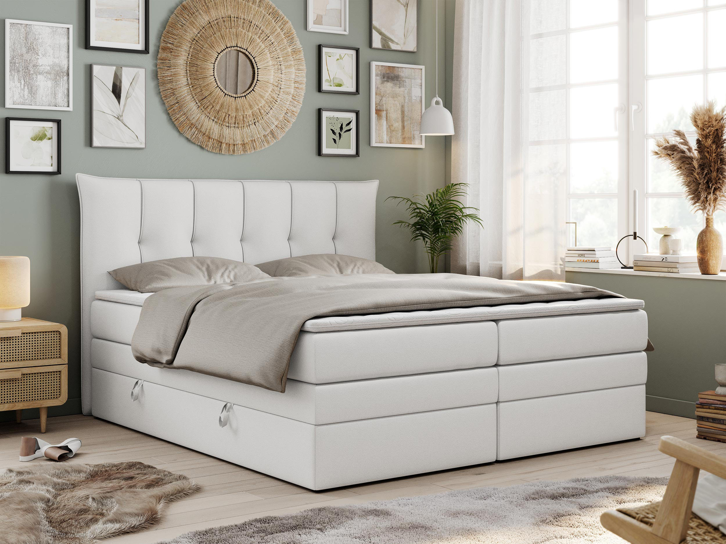 BOXSPRINGBETT PREMIUM 10 KING 200/200 Weiß Kunstleder - H3 - Weiß, Holz/Textil (200/200cm) - MKS