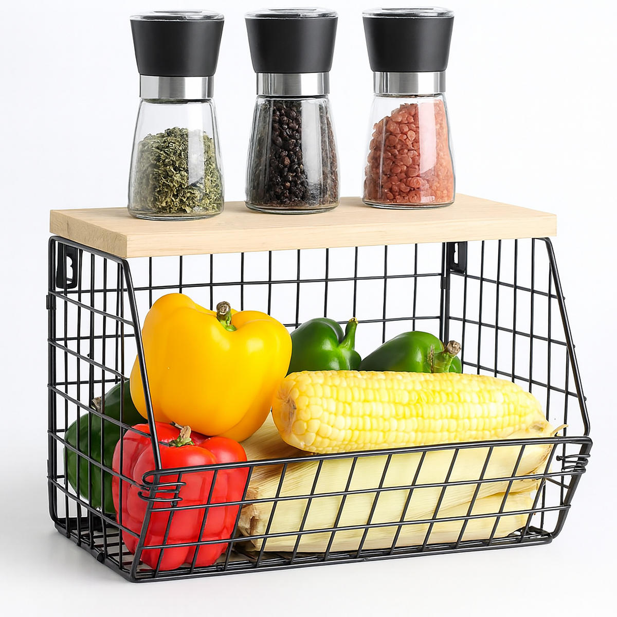 OBSTKORB Wandregal - Schwarz, Holzwerkstoff/Metall (30cm) - Relaxdays