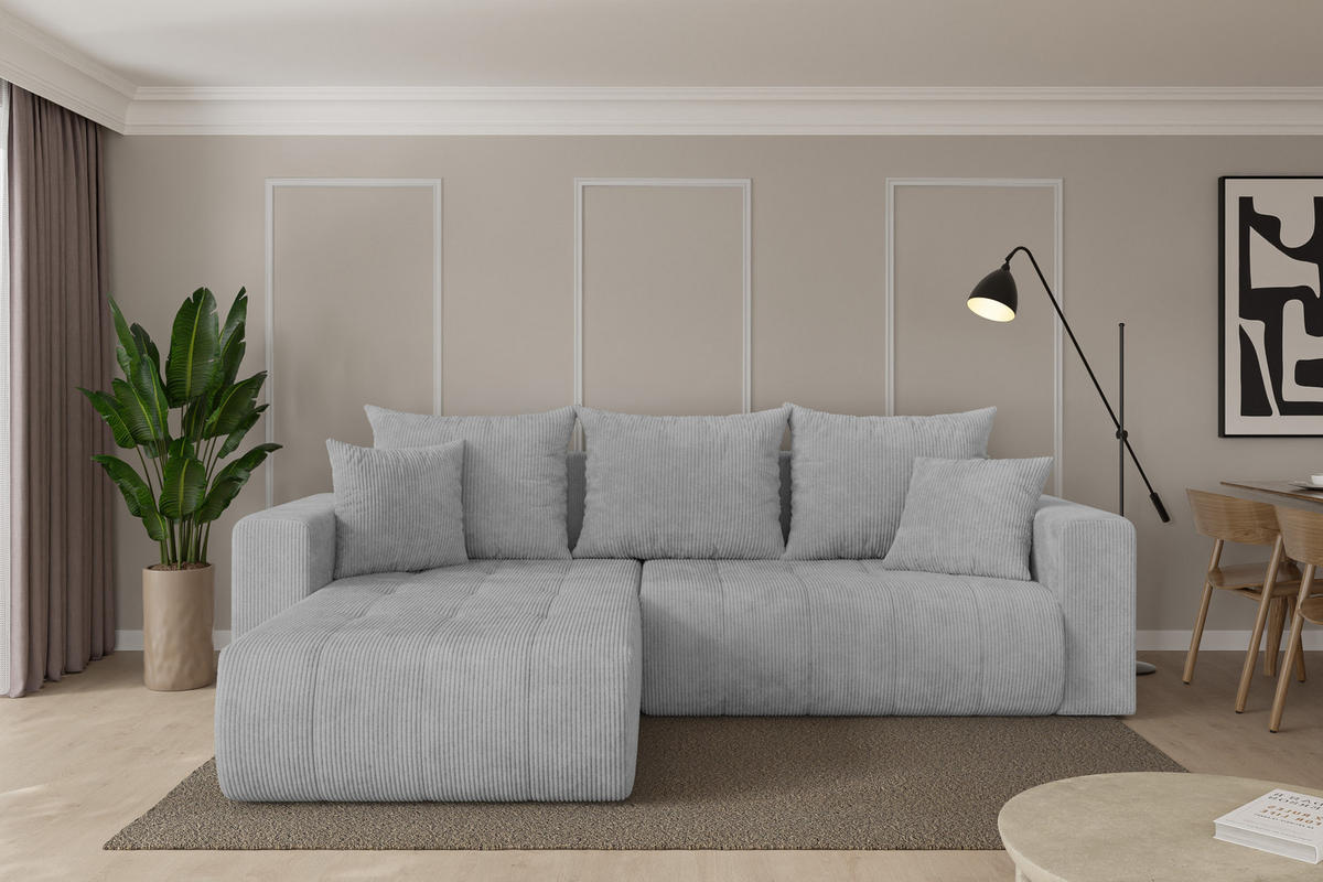 ROHOVÁ SEDAČKA s funkcí spaní, otoman vlevo MILA-L 277x194x86 šedá manšestr - šedá/černá, kompozitní dřevo/textil (277/194cm) - ALTDECOR