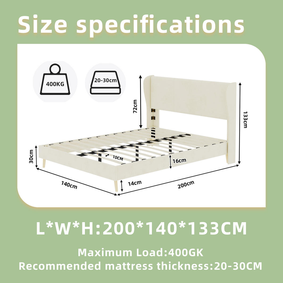 POLSTERBETT 140/200 cm DE-32997 mit Kopfteil und Matratze Beige - Beige, Metall (140/200cm) - ComfortXL