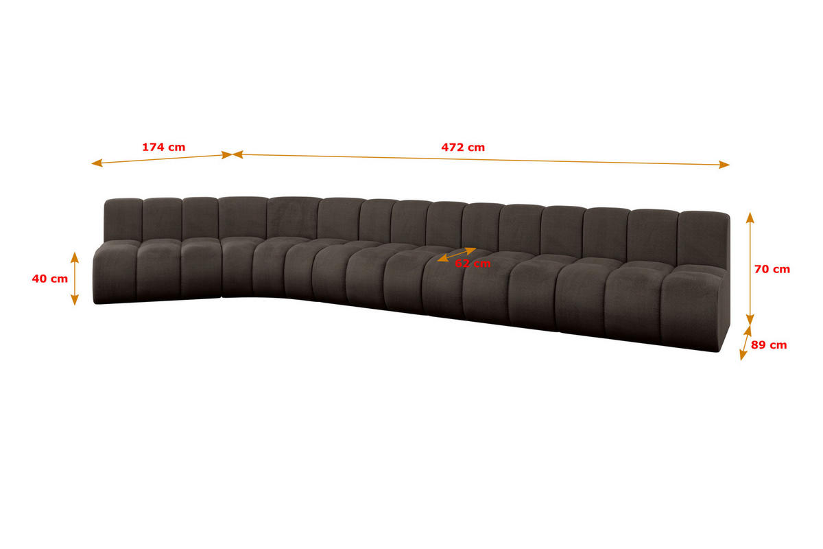 ECKSOFA modulares Sofa Montra-L3 - 472x174x70 cm Braun - Braun, Holzwerkstoff/Textil (472/174cm) - ALTDECOR