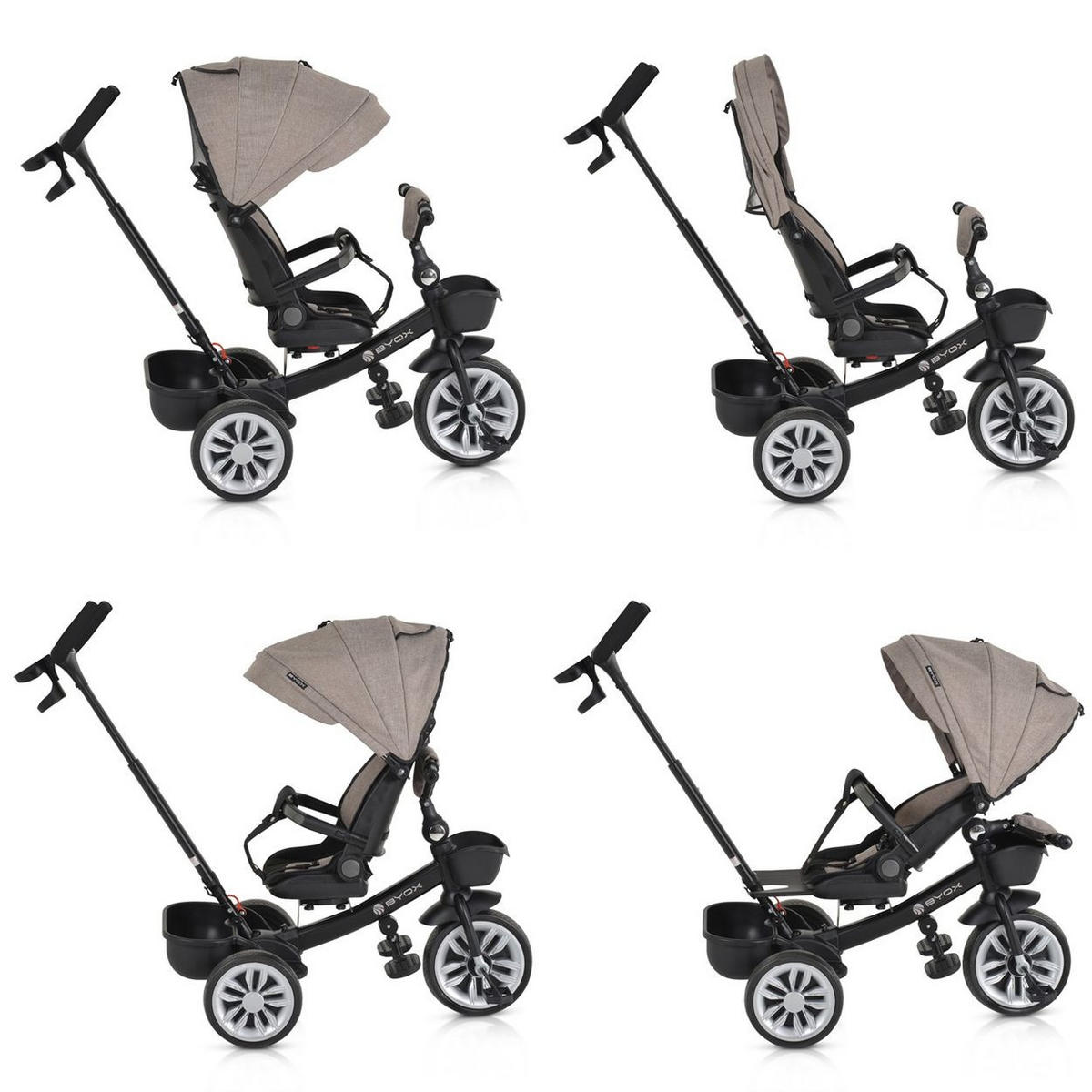 DREIRAD Space 3 in 1 beige Getränkehalter, Korb, Schiebegriff, EVA-Räder - Beige, Metall (89/51/98cm)