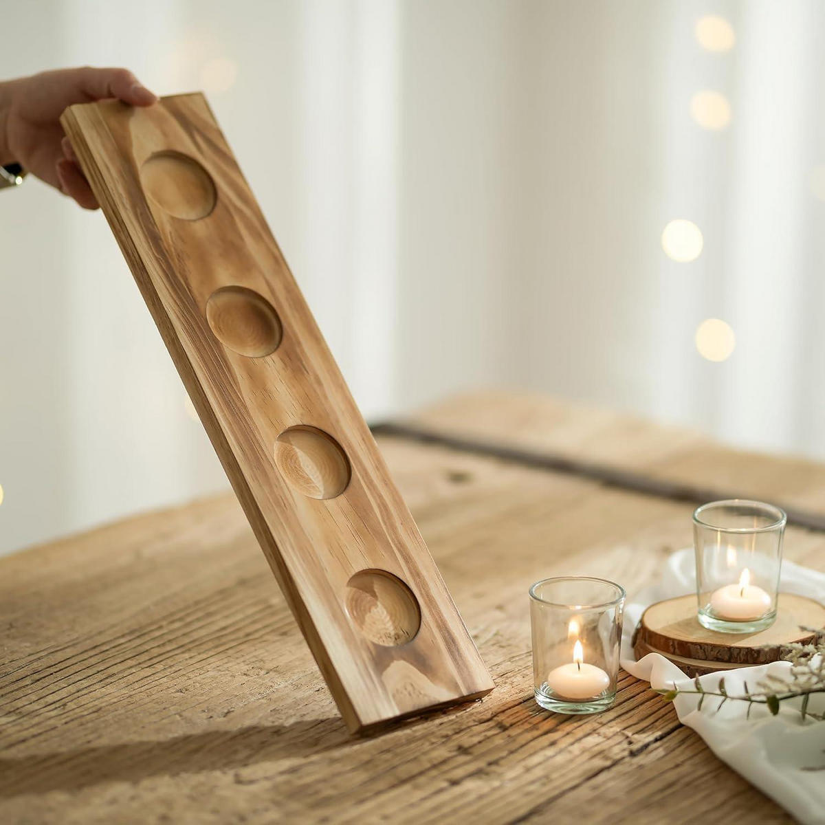 ADVENTSKRANZ Länglich Holz mit 4 Kerzenhaltern 42 cm - Braun, Holz (10.5/9/41.5cm)