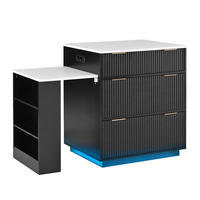 KÜCHENINSEL ausziehbar 127,5-205/67/92 cm mit LED DE-39579 Schwarz - Schwarz, Holzwerkstoff (67/92/127.5cm) - ComfortXL