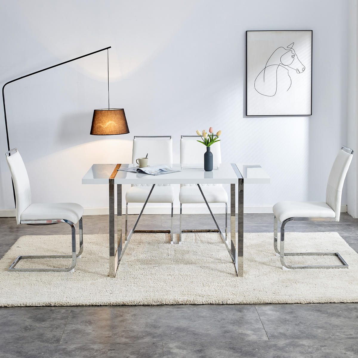 ESSZIMMERSTUHL 2er-Set mit Kunstleder- und Leinenpolsterung, ergonomischer Küchen- und Bürostuhl, weiß - Weiß, Kunststoff (48/95/42cm) - Luhomfu