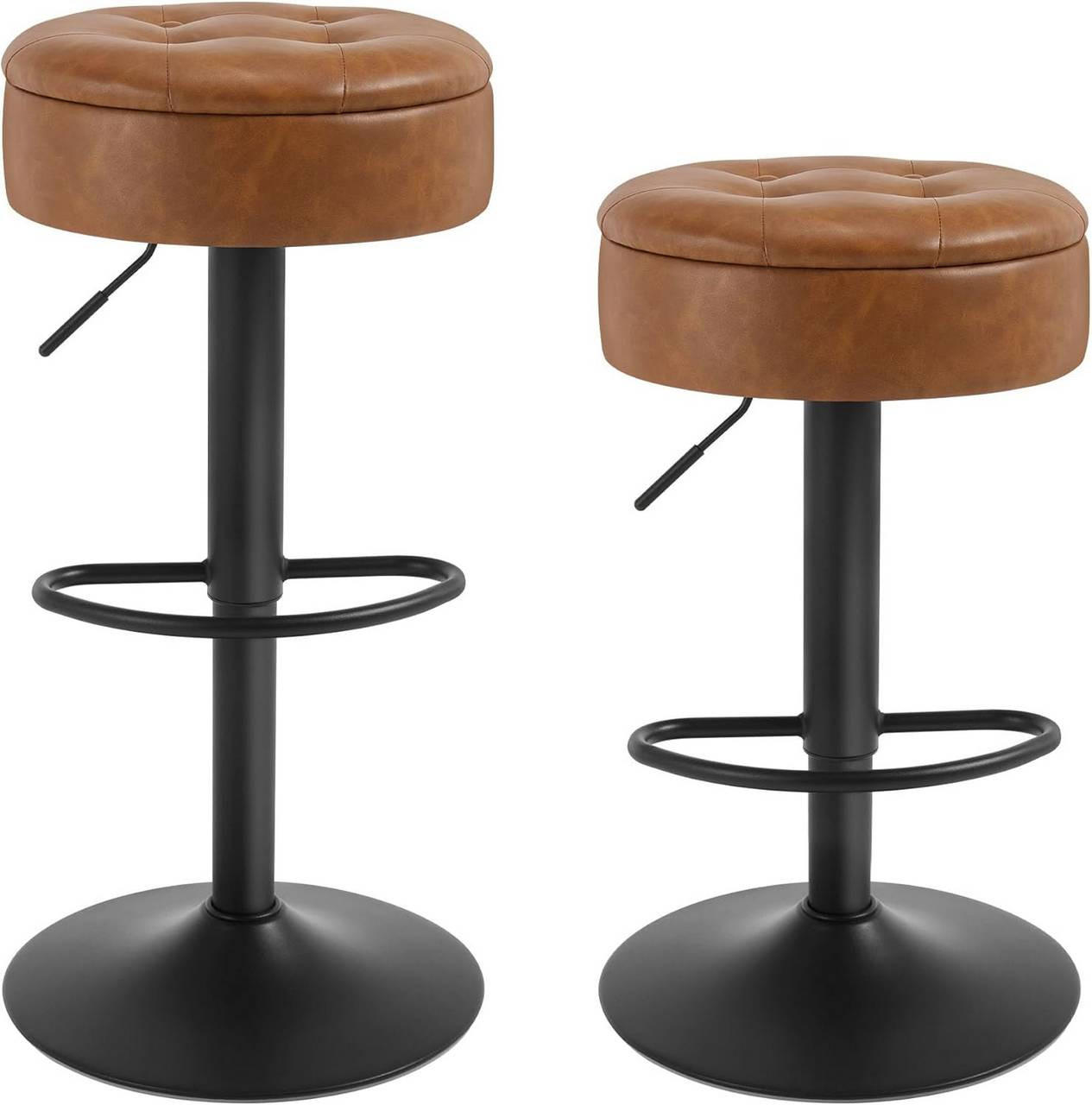 BARHOCKER 2er Set, drehbar, Kunstleder, Braun - Schwarz/Braun, Kunststoff/Metall (39/60.5/39cm) - Woltu
