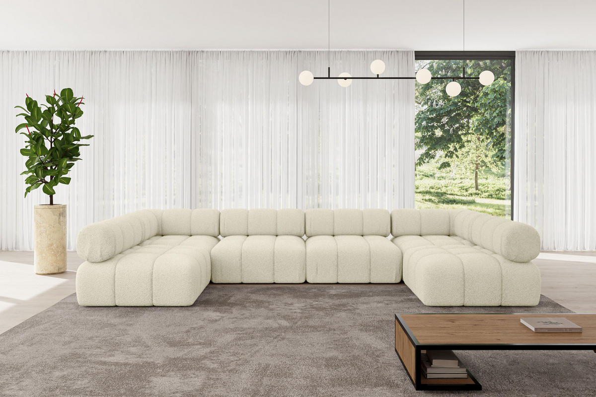 WOHNLANDSCHAFT modulares Sofa Garvo-U2 - 380x190x70 cm Beige Bouclé - Beige, Holzwerkstoff/Textil (380/70/190cm) - ALTDECOR