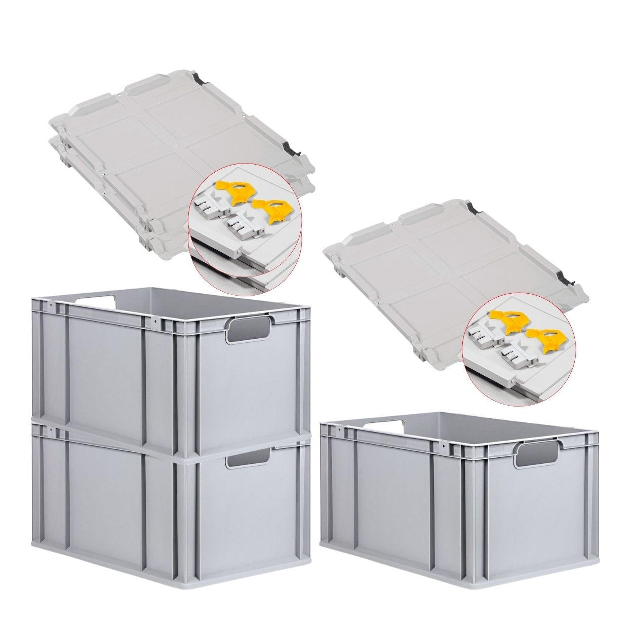 EUROBOX 3x Nextgen Economy Mit Scharnierdeckel Grau/Gelb Griffe Offen 65 Liter - Gelb, Kunststoff (40/32/60cm) - PROREGAL