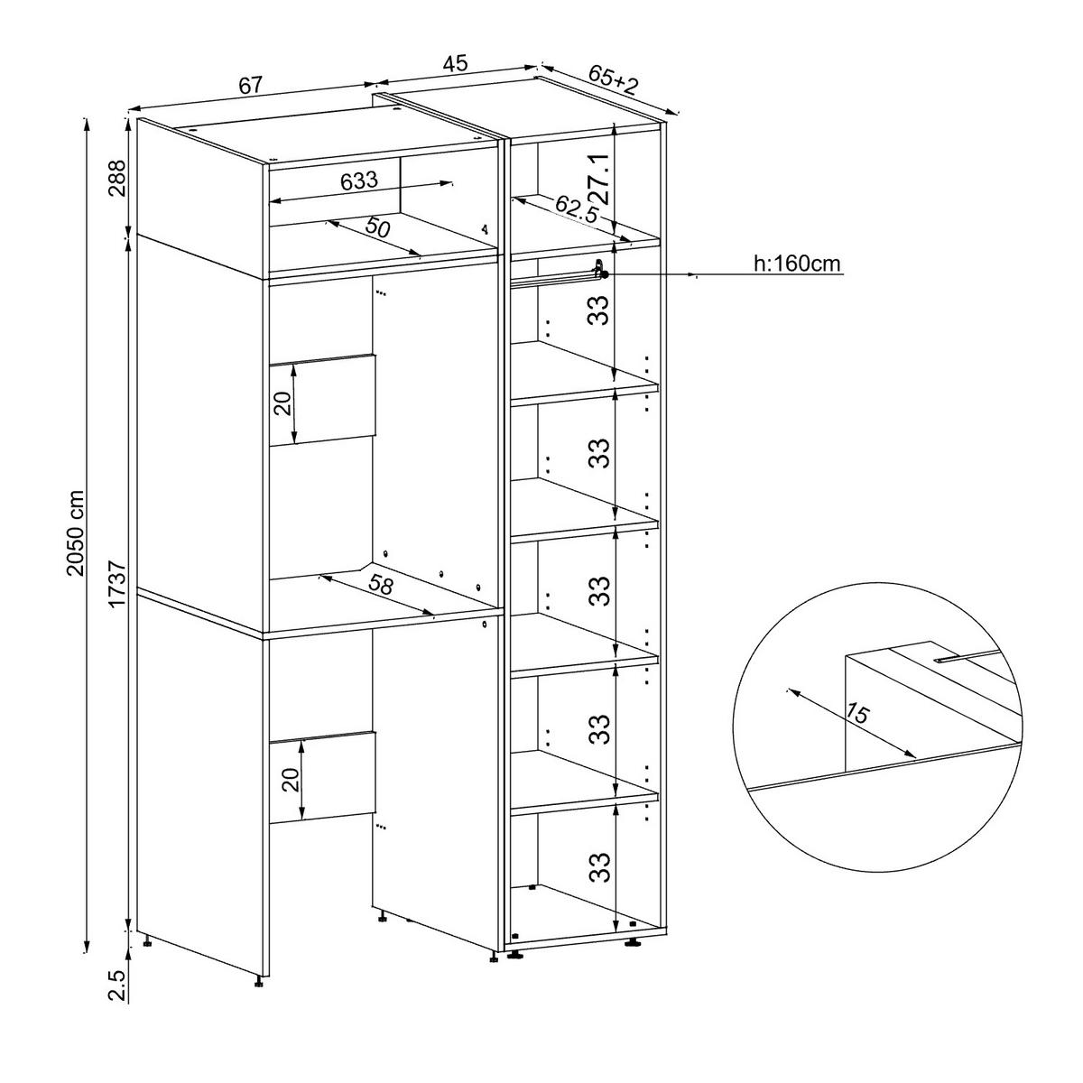 WASCHMASCHINENSCHRANK DUO-II 112cm Breit, 205cm Hoch - Eichefarben, Holzwerkstoff (112/205/67cm)