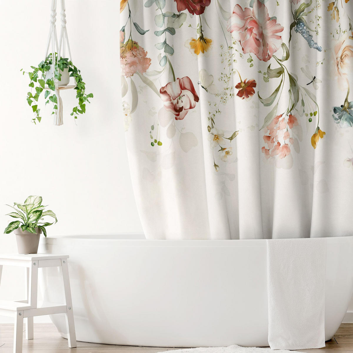 DUSCHVORHANG Rankende Blumen Aquarell 180/180 cm - Pastellblau, Textil (180/180cm) - Bilderwelten