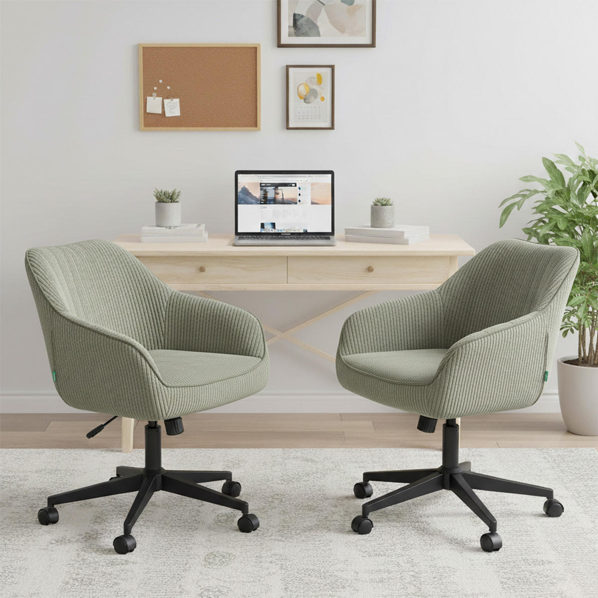 BÜROSTUHL Mika-Elio 2er-Set - Schwarz/Grün, Textil/Metall (60/79/61cm) - DUBI Möbel