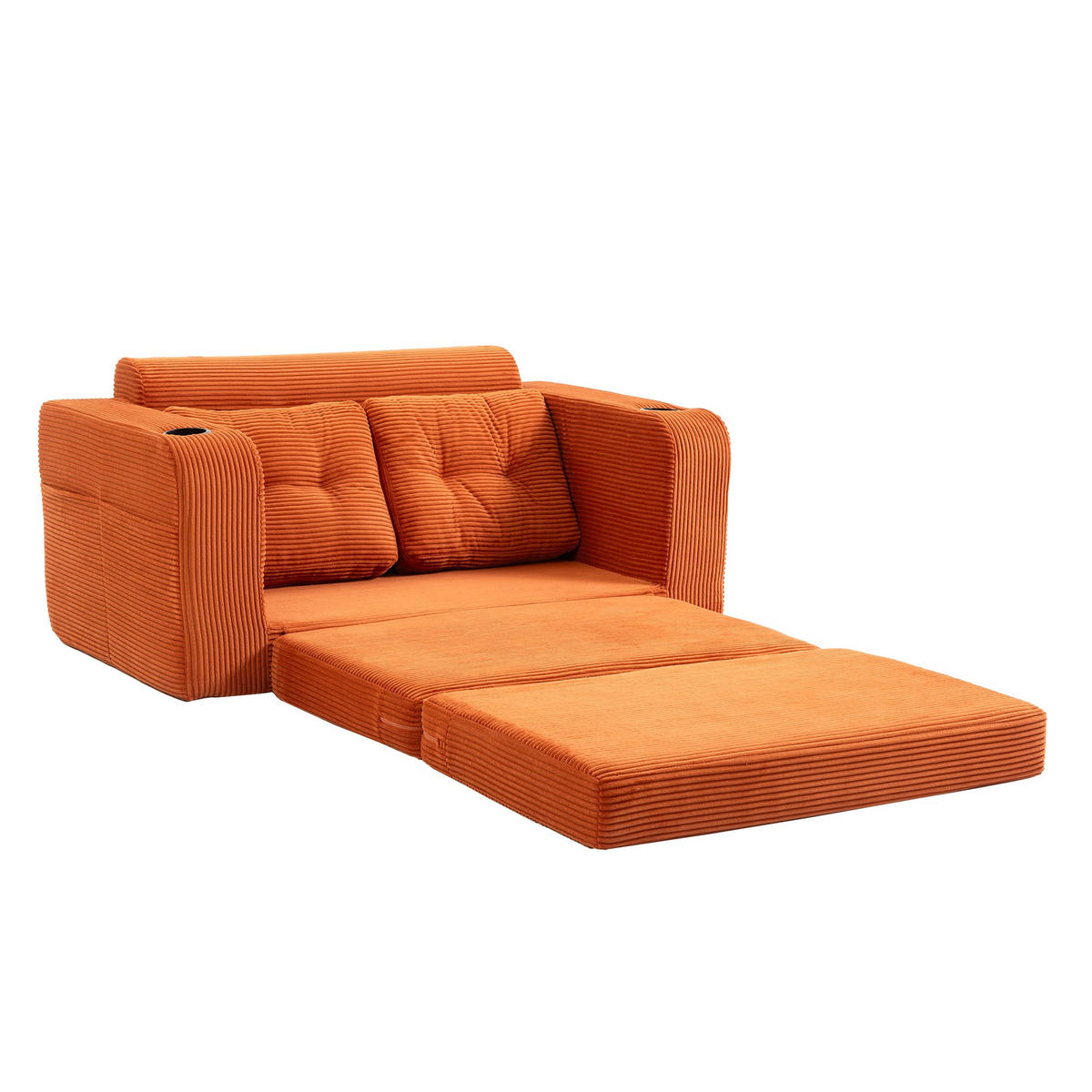 SCHLAFSOFA 2-Sitzer Sofa mit 2 Zierkissen,Lounge Sofa,Polstersofa,Cord,Orange - Orange, Textil (136/82.5/80cm) - LVHOM