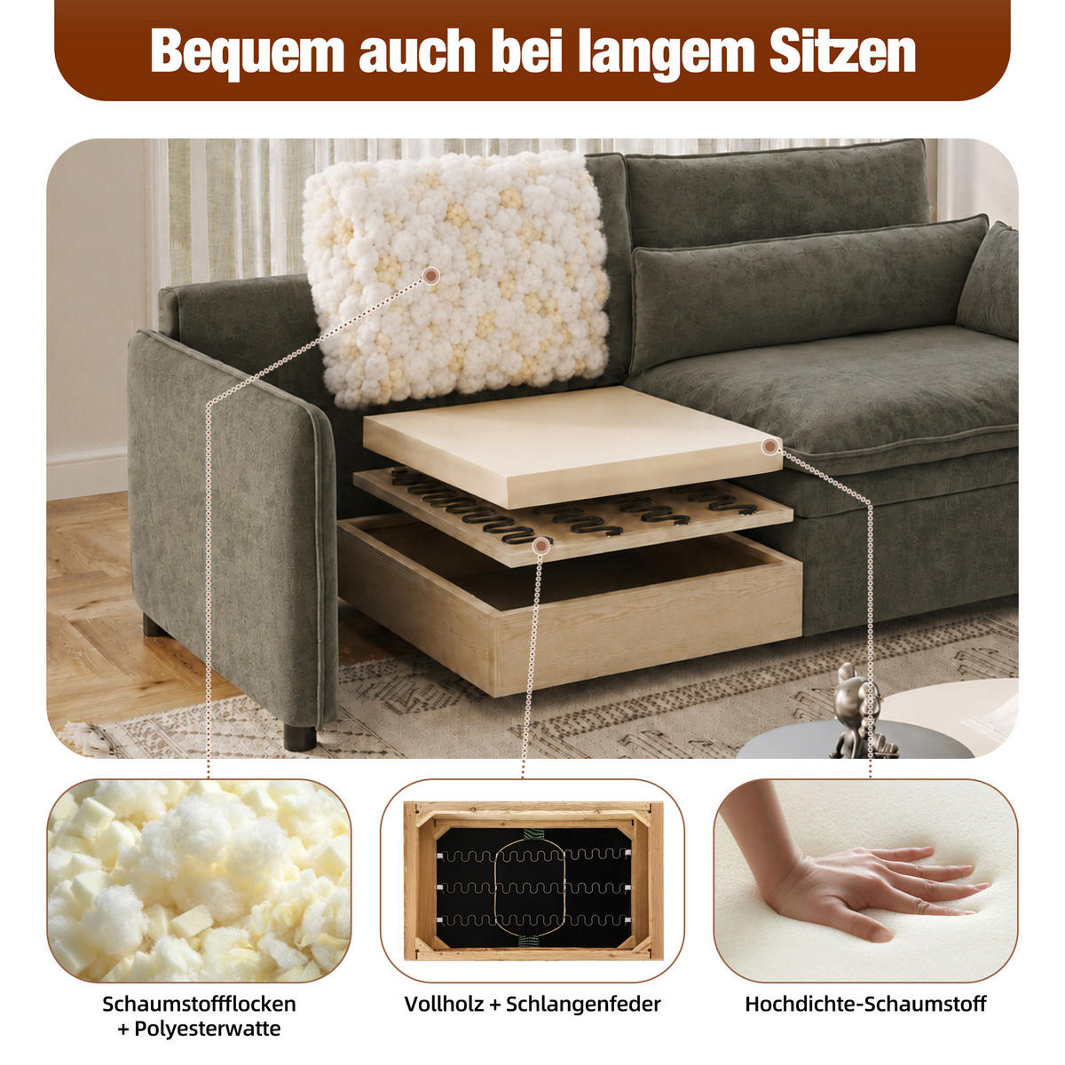 SCHLAFSOFA 3-Sitzer Chenille Wolken-Sofa mit Bettkasten Ausziehbar 206cm - Dunkelgrau, Textil (206/86/91cm) - Urban Meuble