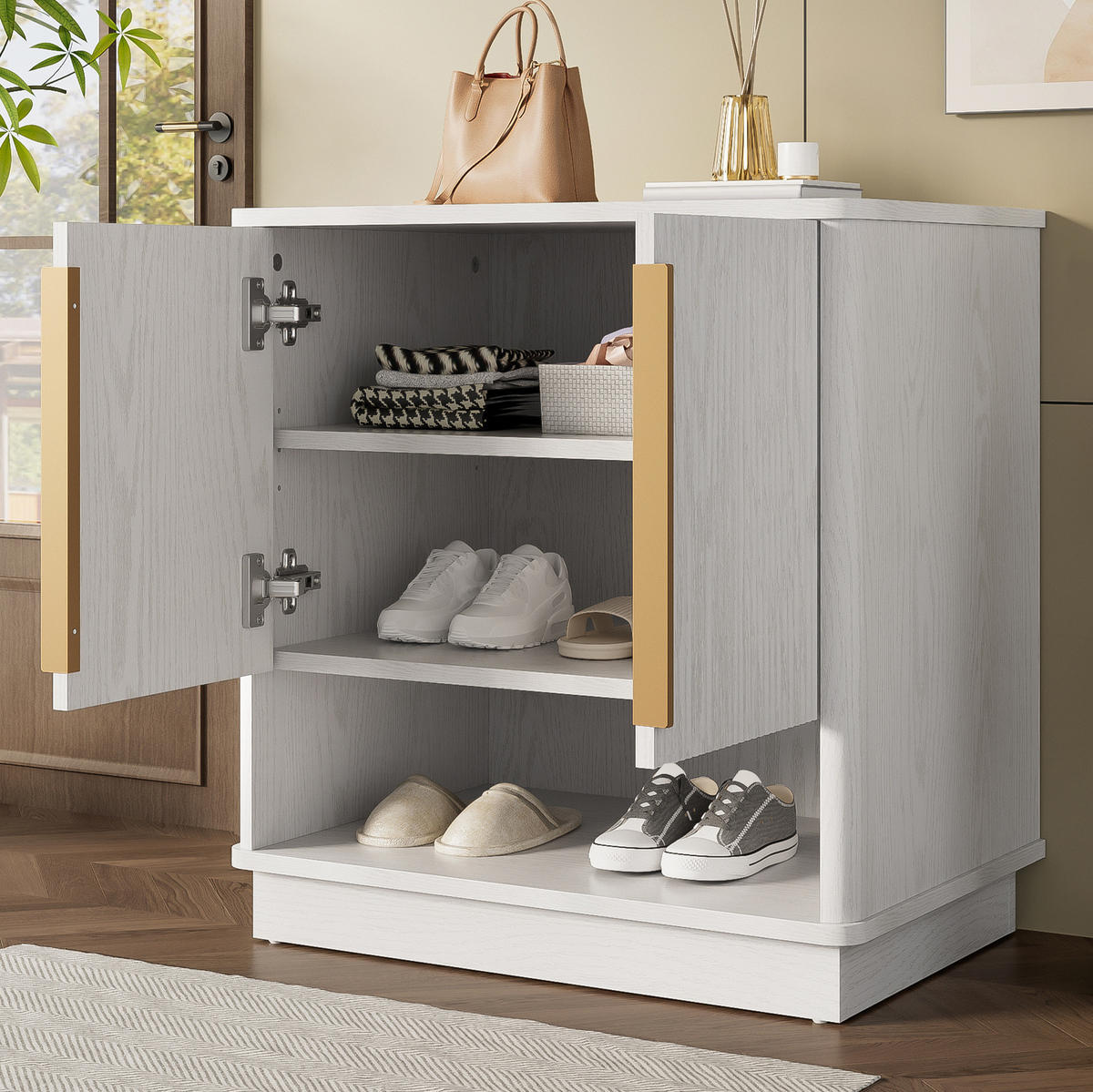 SCHUHSCHRANK aus MDF 60x40x61cm in Weiß Holzoptik mit offenen Fach - Weiß, Holzwerkstoff (60/61/40cm) - Modfu