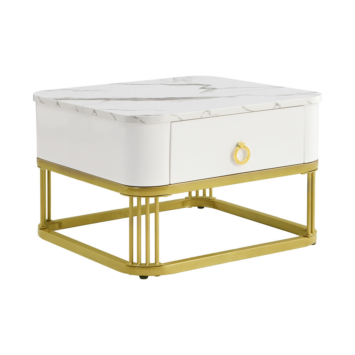 COUCHTISCH DE-025 Nestia Weiß/Gold/Teebraun 2-tlg. - Weiß, Holzwerkstoff (60/60/43cm) - ComfortXL