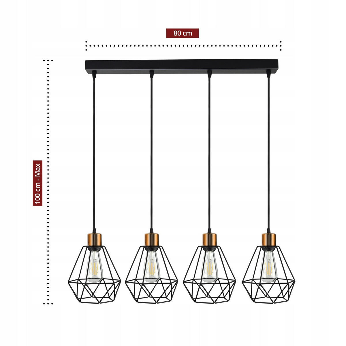 PENDELLEUCHTE EDISON II - Goldfarben/Schwarz, Metall (20/98/100cm) - kiki design