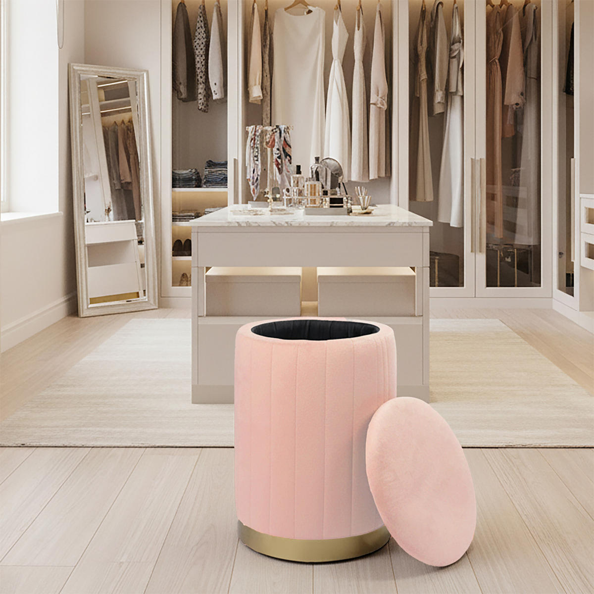 HOCKER - Altrosa/Rosa, Holzwerkstoff/Textil (32/42/32cm) - Relaxdays