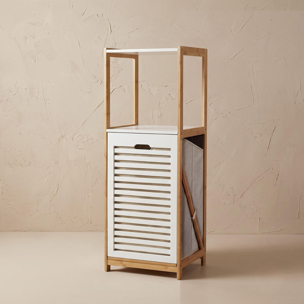 WÄSCHEKORB aus Bambus 33/36/98 cm - Beige/Weiß, Naturmaterialien (36/98/33cm) - NUXIO